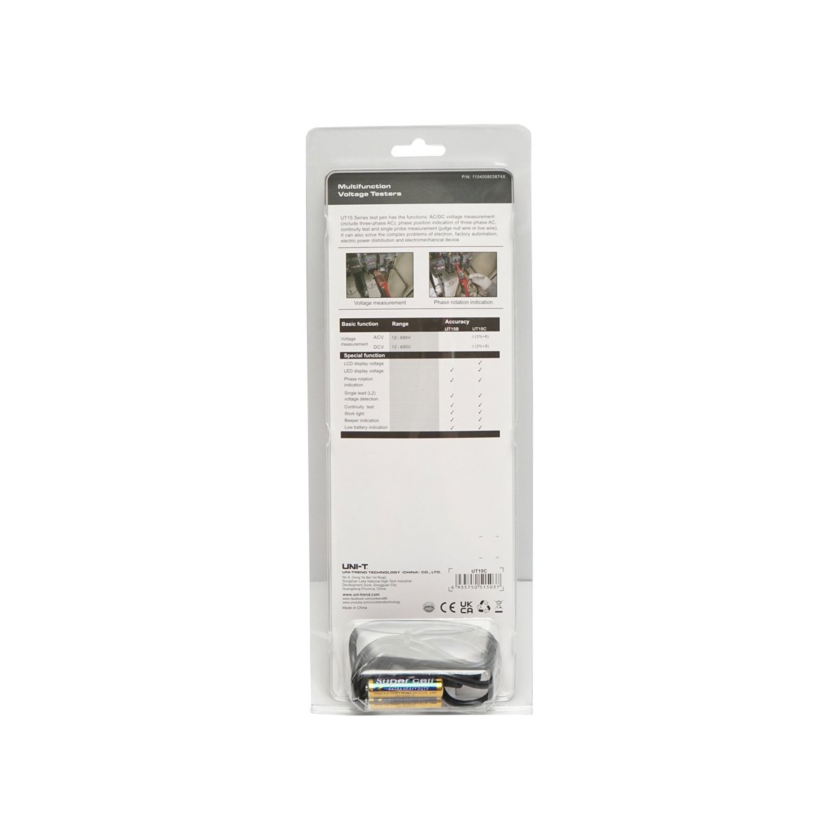 Tester tensiune AC/DC UT15C, 12-690V UNI-T